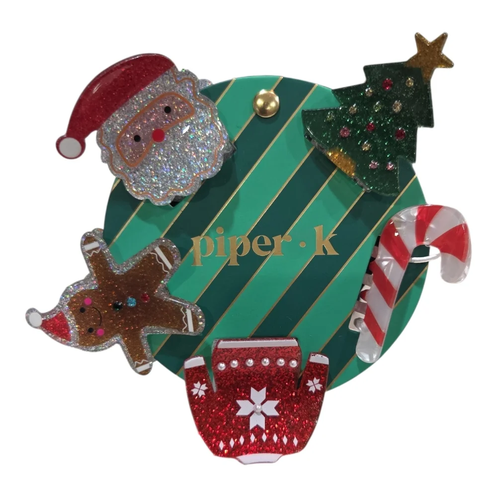 ❤️▪️Piper K ▪️Festive Christmas  Holiday Hair Clip Set Of 5  - Multicolor